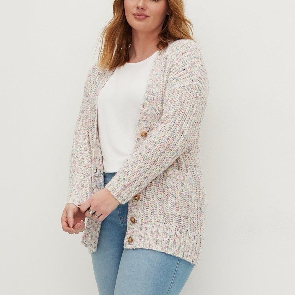 Torrid Chunky Knit Button Front Colorful Cardigan Sweater Sz 6